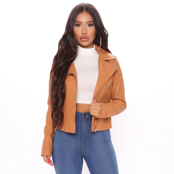 Brand New Fashion Nova Faux Leather Jacket, Size Medium in the Color ‘Cognac’ - Picture 2 of 4